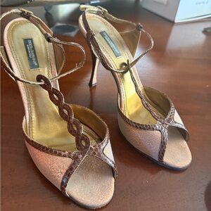 Dolce & Gabbana Gold and Brown Strappy Heels